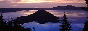 View over Wizard Island, at sunrise,Crater Lake National Park,Oregon,USA