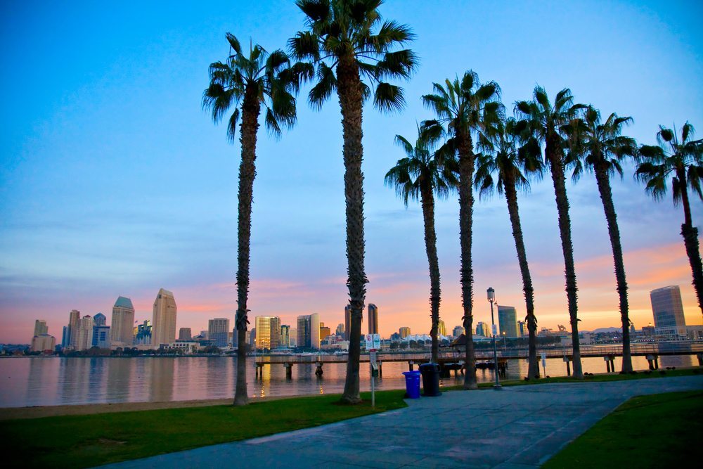 San Diego skyline at sunset