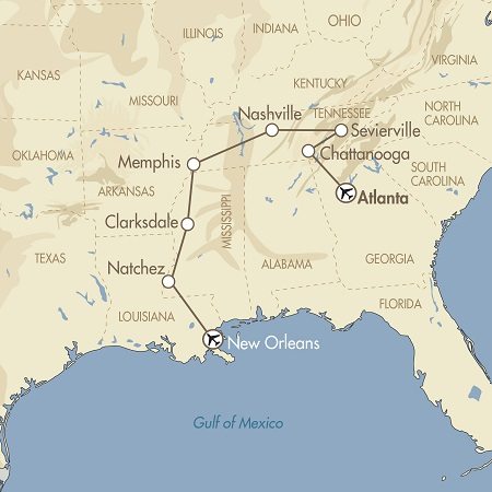 Deep South fly drive map