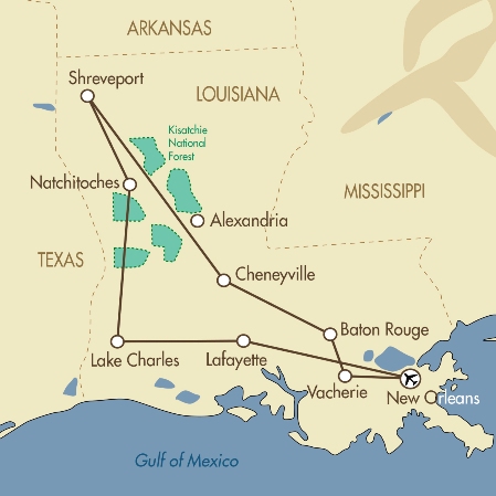 Louisiana fly drive map