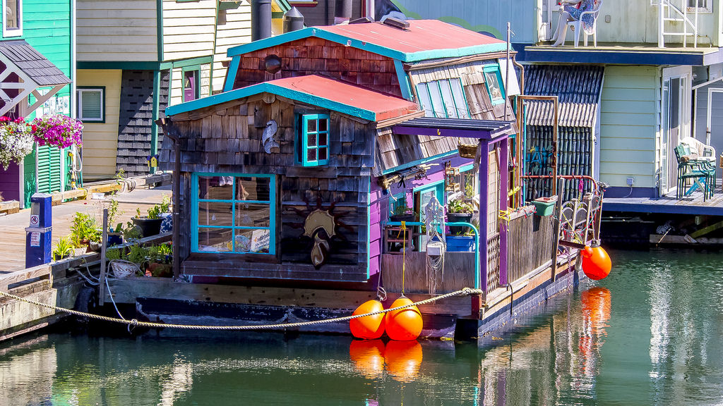 Colourful houseboat in Victoria, BC