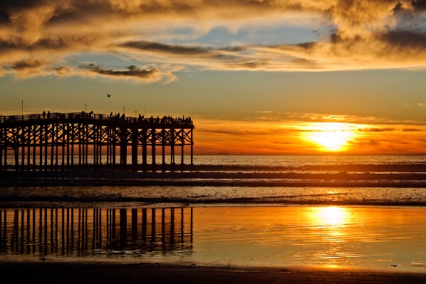 San Diego beach and pier at sunset