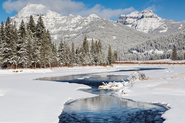 Winter lake in Yellowstone National Park