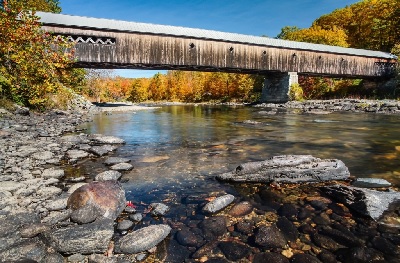 New England covered bridge in the fall